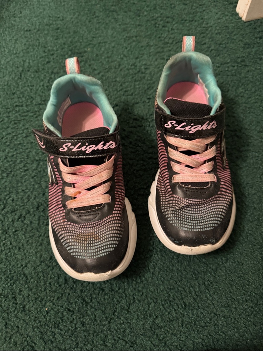 Skechers S-Lights Kids Black, Pink & Aqua Light-Up Sneakers